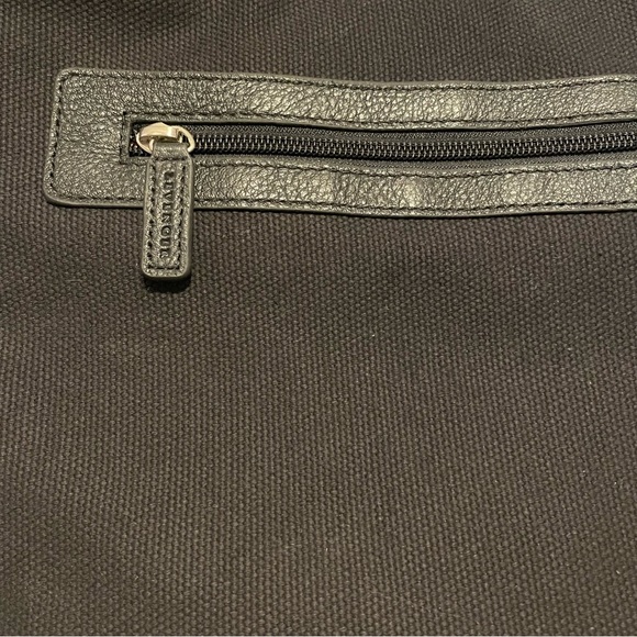 Levenger Crossbody Bag Purse Tote Canvas Leather Trim Black New Messenger - Picture 7 of 10